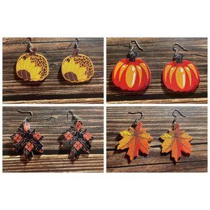 Fall Thanksgiving Halloween Pumpkin Leaf Sunflower Dangle Earrings (SKU: 22MI)